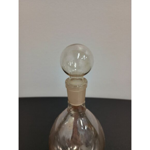 Vintage Iridescent Amber Art Glass Etched Floral Decanter Bottle With Stopper - Picture 3 of 8